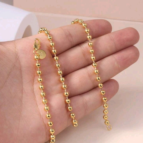 Collar Cadena De Estilo Militar Mujer Hombre Baño De Oro 18k