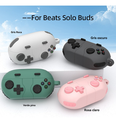 USDILU Funda Case Para Beats Solo Buds Uso Rudo Protector + Limpiador Juegos Carcasa Diseño Con Llavero Color Gris Claro
