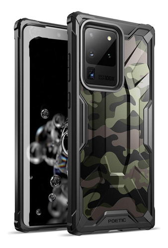 Funda Heavy Duty Camuflaje Negra Para Galaxy S20 Ultra