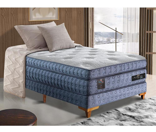 Cama Box Solteiro 88x188x70 Pocket Cama Inbox Supreme Gel Cor Azul