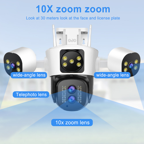 16MP Cámaras De Seguridad Ojo® Cuatro Lentes Zoom 10x 1440p Con Función De Alarma Rotación Ajustable Del Brazo