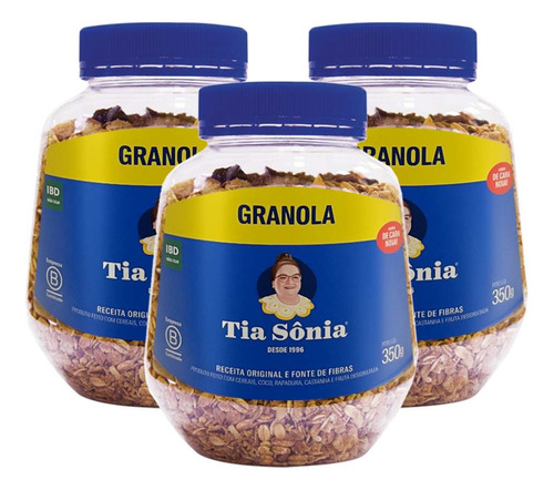 Kit 3 Granola Tradicional Castanha Coco Pote 350g Cada
