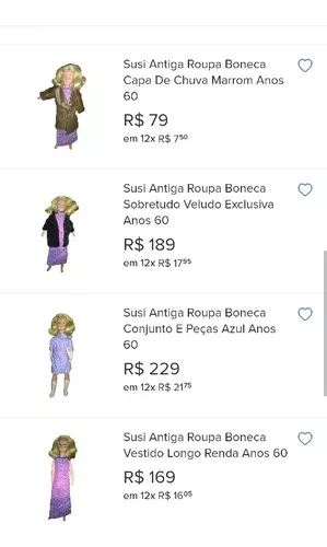 Susi Antiga Roupa Boneca Vestido Longo Exclusiva Anos 60/70