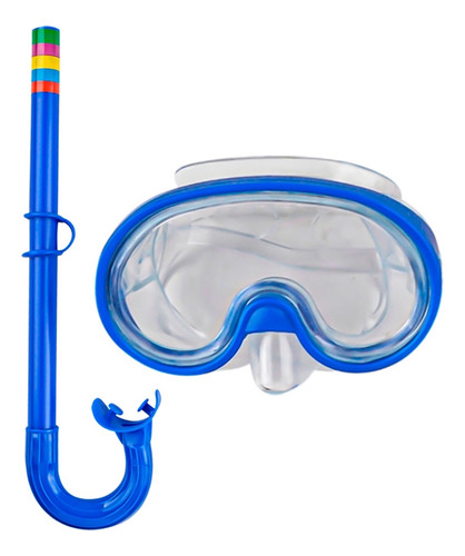 Kit Máscara Oculos Mergulho Snorkel Respirador Infantil Cor Azul