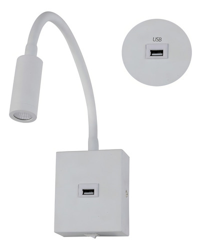 Arandela Cabeceira Leitura Led Branco Usb Com Interruptor