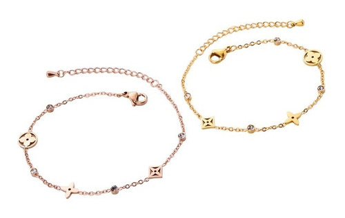 Oferta! Pulsera Flores De Lujo Doble Oro 18k F