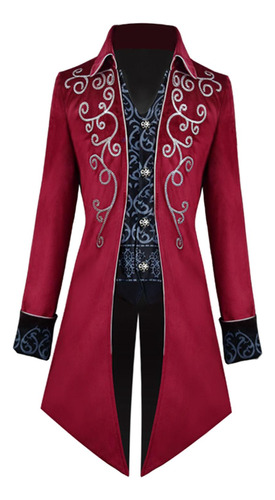 Hombres Mujeres Medieval Tailcoat Steampunk Chaqueta M Rojo