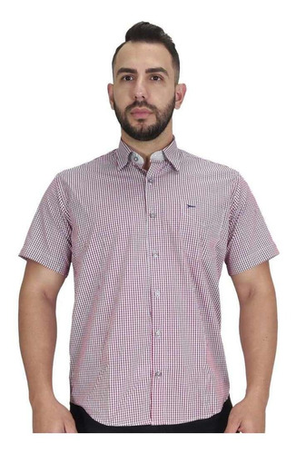 Camisa Masculina Fast Back Manga Curta Xadrez Vermelho