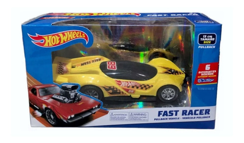 Hot Wheels Auto A Fricción Pull Back Fast Racer Yellow 13cm 