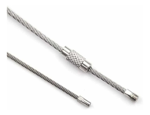 Kit Cabo De Aço Chaveiro Rosca Inox Camping Survival 15cm