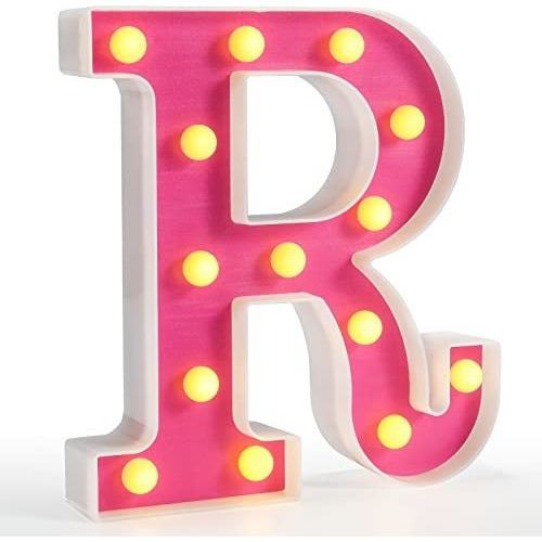 Letra Decorativa Con Luces Led De Plastico En Rosa Letra R
