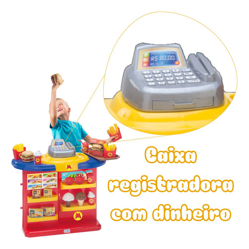 Mini Hamburgueria Infantil Completa Com Caixa Registradora Vermelho