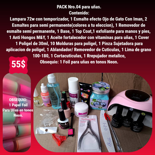 Combo #04 Para Uñas Con Lámpara Led/uv 72w C/temporizador 