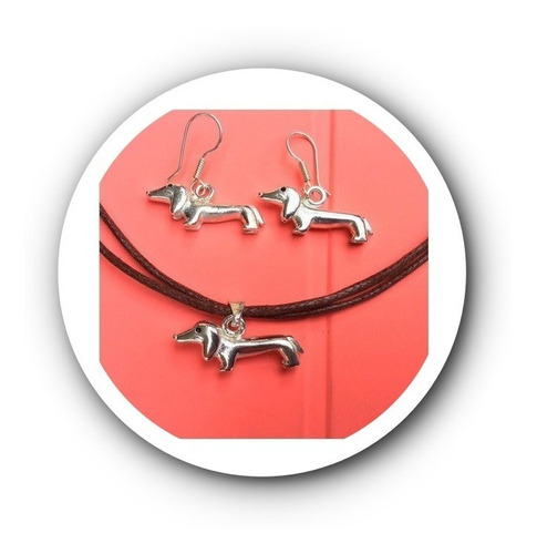 Aretes Y Dije Amor Perro Salchicha Plata 925 Solida