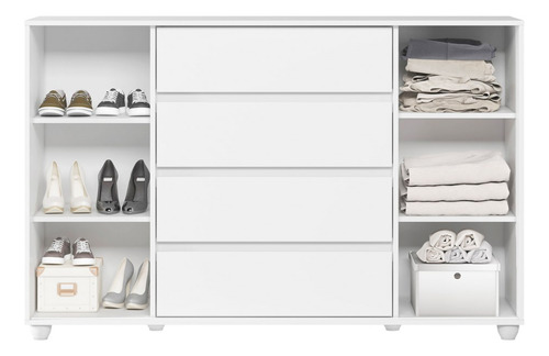 Cômoda Sap Quarto 150cm 2 Pts 4 Gav Flex Eve Bco/nature