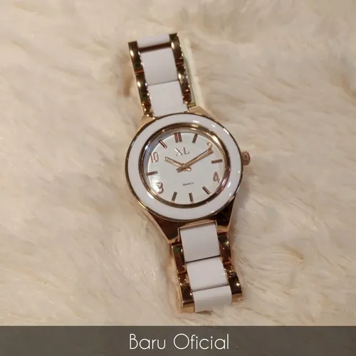 Reloj Xl Extra Large Combinado Tono Rosé Y Blanco Cod.670-14