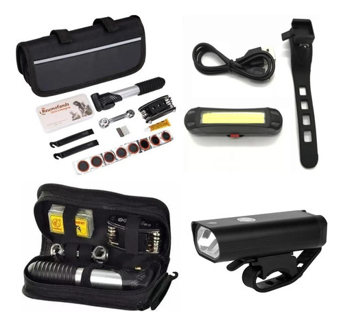 Kit Bike Bolsa Acessórios Farol 400 Lumens E Pisca Traseiro