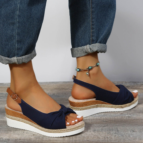 Zapatos De Verano 7j Boca De Pescado Tacón De Cuña Mediano M