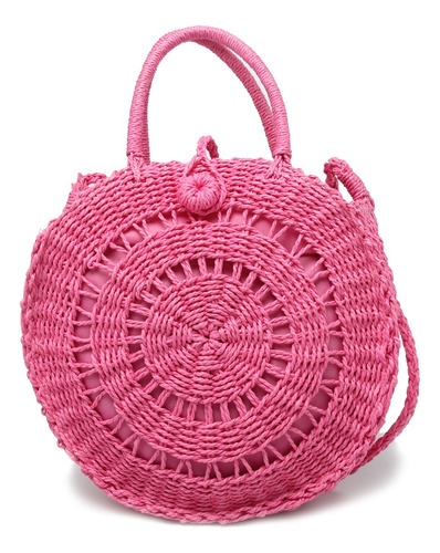 Cartera Bolso Playero Circular Redondo Rafia Yute Tramado