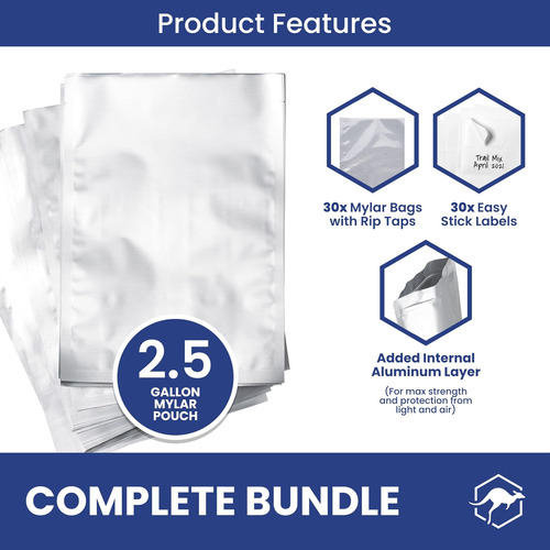 Paquete De 30 Bolsas De Mylar Wallaby De 2,5 Galones (5 Mil