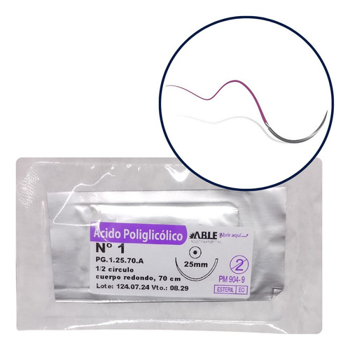 Vicryl Pga 1 -ag De 25 Mm 1/2 Círc Redondo De 70 Cm Able