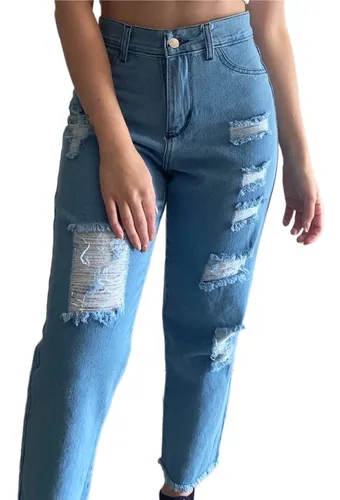 Pantalon De Jean Ancho Mujer Jean Rigido Tiro Alto De Dama