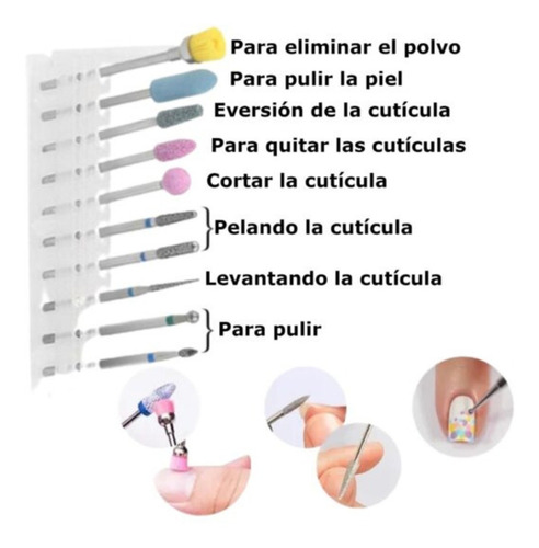 Imagen 2 de 9 de Kit Fresas Brocas + Estuche + Cepillo Torno Uñas Pedicuría
