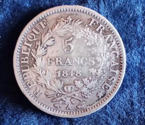 Moneda Francia 5 Francos 1848 Canto Parlante. Plata Lp 234