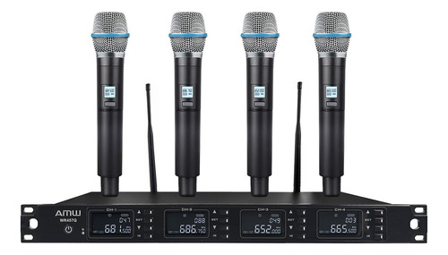 Amw Au3000 V2 Microfone Sem Fio Profissional 4 Canais Uhf Digital Multibanda Com Lcds Individuais + Estojo 