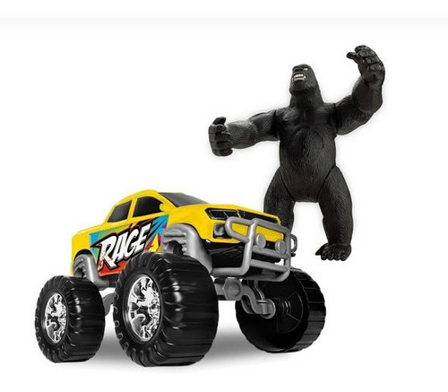 Carrinho Pick-up Rage Truck + Gorila Macaco De 23cm - Samba