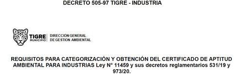 Certificado Ordenanza 505-97 Tigre