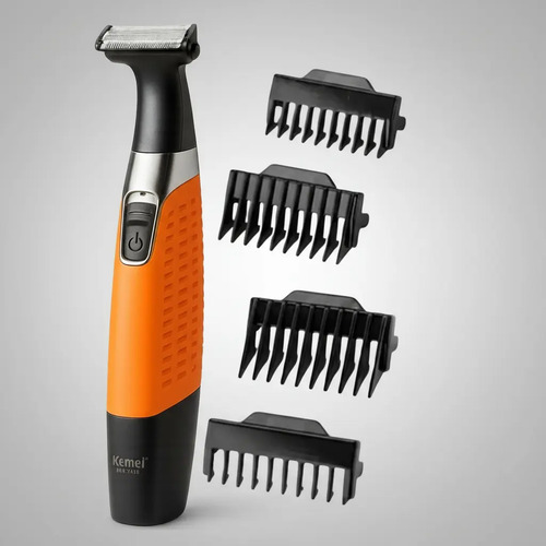 Barbeador Elétrico Kemei 1910 Laranja para Uso Íntimo com 4 Pentes Removíveis