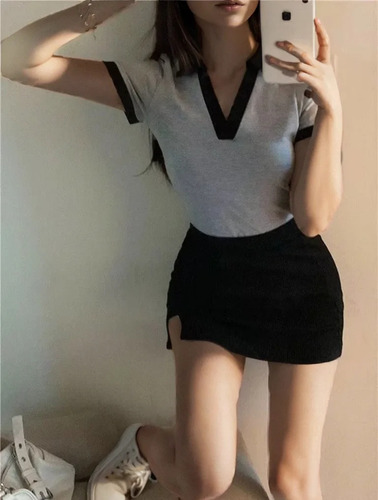 Camiseta De Verano Con Cuello En V De Manga Corta Para Mujer