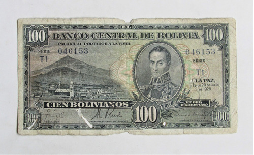 Billete Bolivia 100 Bolivianos Ley 1928 Serie T1