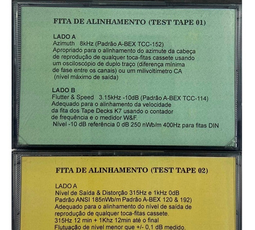 Fitas De Alinhamento Tape Deck K7  3khz, 8khz, 315hz, 1khz  