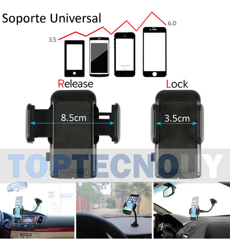 Imagen 2 de 4 de Soporte De Auto Para Celular Con Brazo Flexible Y Ventosa ®