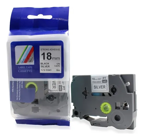 Cinta etiquetadora Tze TZ-S941 compatible con Brother Silver, 18 mm