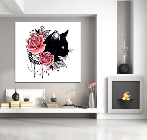 Vinilo Decorativo 45x45cm Gato Rosas Flower Ct Michi