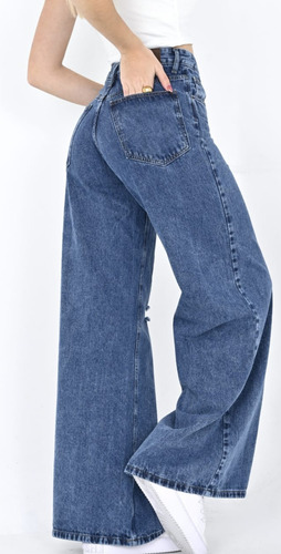 Jean Wide Leg Rígido Roturas Premium Dama Diva