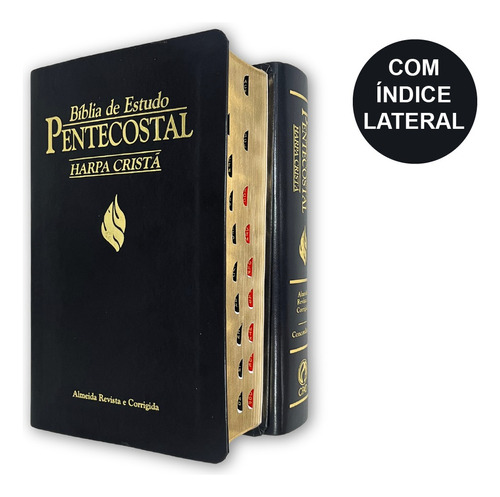 Bíblia De Estudo Pentecostal Com Harpa Média C/ Índice Preta