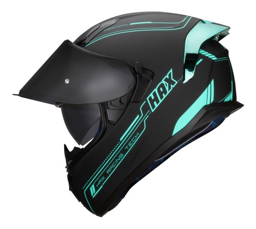 Imagen 4 de 8 de Casco Hax Integral Obsidian Negro Mate Turquesa Certificado