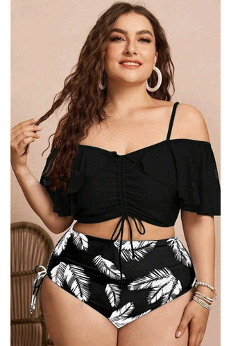 Conjunto De Bikini Con Volantes Y Cintura Alta, Trajes De Ba