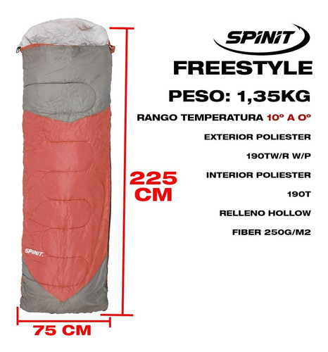 Imagen 2 de 10 de Bolsa De Dormir Spinit Freestyle Camping Trekking -0°c