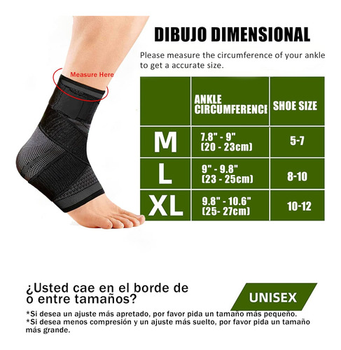 1 Par De Tobilleras De Compresion Ajustable Transpirable