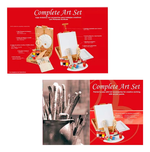 Set Artistico Caja De Madera C/atril + Acrilicos Accsesorios