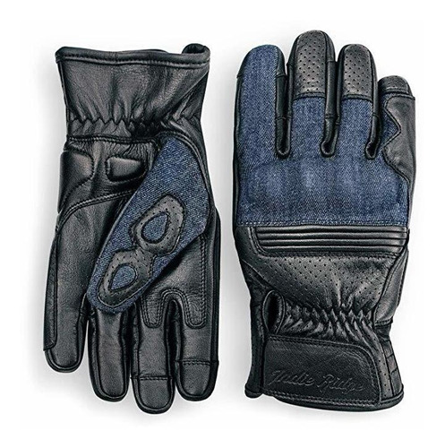 Dril De Algodón Y Guantes De Cuero De La Motocicleta (negro)