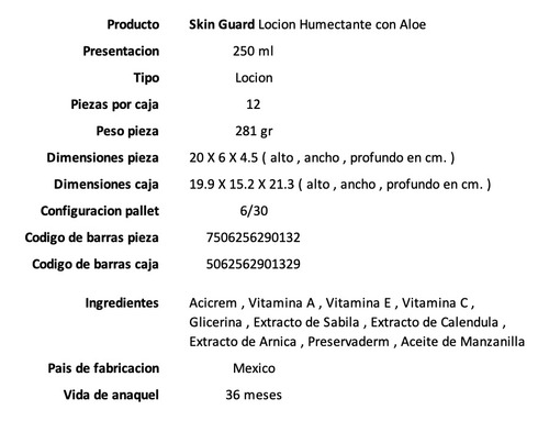 Crema Corporal Humectante Loción Aloe Regenera Piel 250 Ml Aloe Vera
