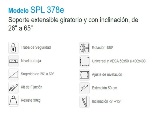Soporte Tv Lcd Led 26 32 40 43 50 55 60 65 2 Brazos Móvil Horizontal Basculante Vertical 50cm 55kg Vesa Hasta 40cm