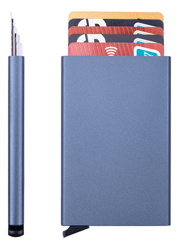Caja De Tarjetas De Aluminio Azul Con Rfid Antirrobo