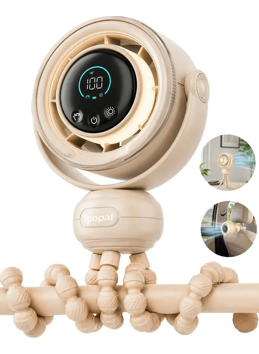 Ventilador Portátil Spopal Inalámbrico Para Carriola Con Clip De Seguridad Beige